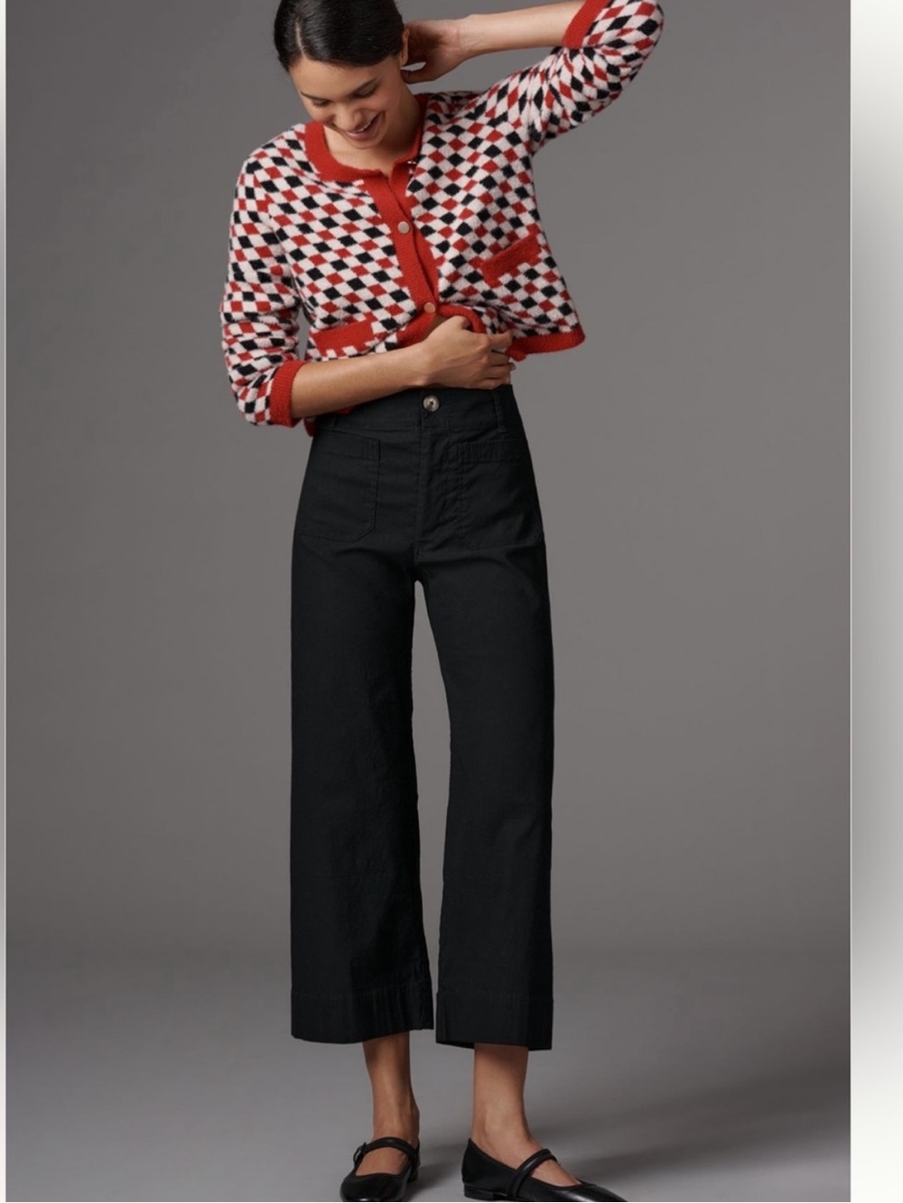 Maeve The Colette In Magic Fabric Black High-Rise Wide-Leg Cropped Pants